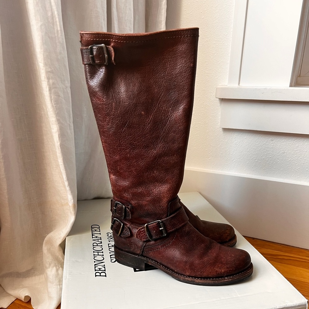 Frye Dark Brown Veronica Back Zip Boots